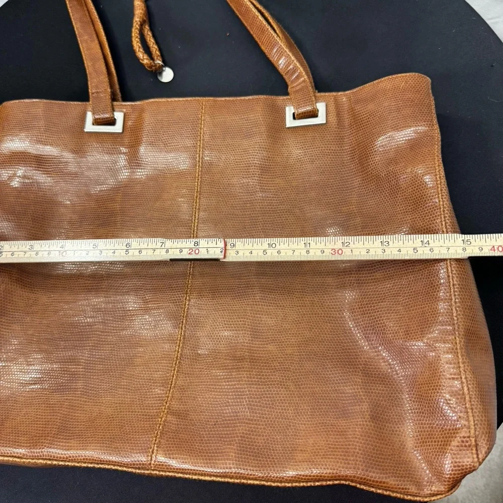 Coldwater Creek Reptile Print Divided Tote‎ w/Braided Keychain FOB, Brown